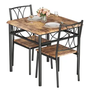 Brown Kitchen Dining Room Table Set for 2 with Chairs, Dining Table with 2 Chairs, 3 Piece Dining Table Set