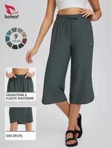 BALEAF Women's High Waisted Capri Pants 17"/20" Inseam Wide Leg Athletic Yoga Capris with Pockets Lightweight Active Lounge UPF 50+ Sun Protection Tummy Control Loose Comfy Casual Summer Capris Bottoms summerwins