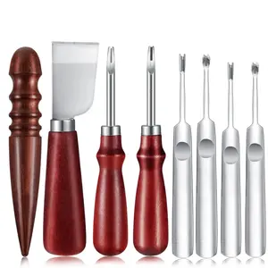 8 Pcs Leather Knife Set, Including Leather Edge Beveler Groover, Cutter Wood Leathercraft Edge Slicker Burnisher Crafting Tools Skiving Knife Leathercraft Accessories - Home Improvement.