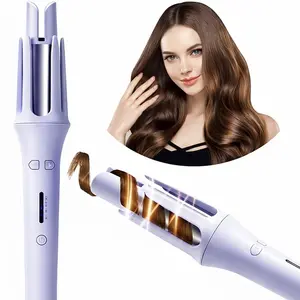 Auto Hair Curler, Automatic Curling Iron with 4 Temperature Settings, Anti-Scald, Anti-Tangle Rotating Curling Wand for Hair Styling, Pink