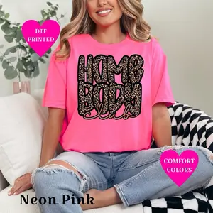 Homebody Club T-shirt on Comfort Colors Summer Everyday Style Short Sleeve casual comfortable super soft relaxed fit unisex Sizing womenswear Streetwear vintage Crewneck Printed Loose Graphic Top #CheetahPrint #StayHomeStyle #CozyVibes #Homebody