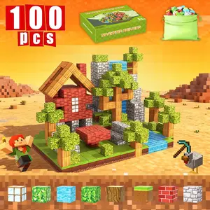 Magnetic Forest Building Blocks 100PCS Set fol Kids Creative STEM Toy Educational Cubes with Storage Bag and Instruction Booklet Great Gift for Ages 3 and Up