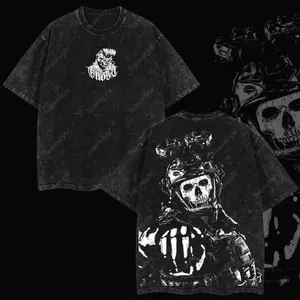 Superstyle Simon "Ghost" Riley Call of Duty: Modern Warfare II Edition Double Printed Oversize Lightweight Acid Washed Tee Game Series Graphic Design Top Cotton Streetwear Game Zone T-Shirt Clothes Menswear Womenswear Game Lover PJX GW1