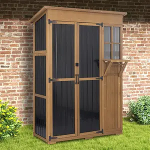 Petscosset Large Outdoor Storage Cabinet Waterproof with Shelves & Fold-Out Table for Patio Garage Garden Furniture Modern Cedar & Metal Anti-Toppling Design Organizer Wood