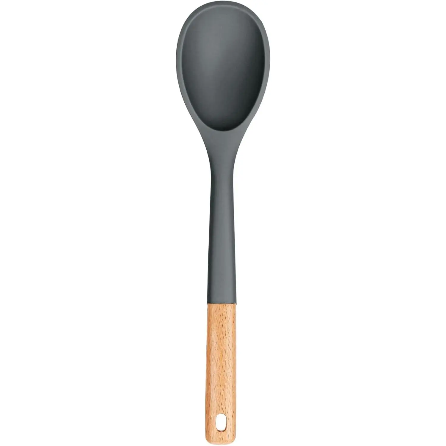 Large  Cooking Spoons, Nonstick Solid Wooden Handle Spoon, Heat Resistan  Kitchen Spoons for Cooking, Serving, Basting, Mixing, 13.2inch (Grey)