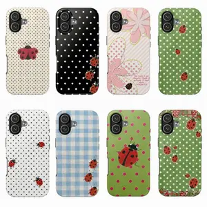 Ladybug Polka Dot Tough Phone Case, Cute Aesthetic Cover, Compatible with iPhone 11-17 Pro Max/Plus and Samsung Galaxy S23-25