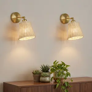 Modern Rattan Wall Sconce Set of 2, Woven Shade Wall Light, Boho Farmhouse Wall Lamp for Bedroom Living Room Hallway Warm Ambient Lighting Home Decor