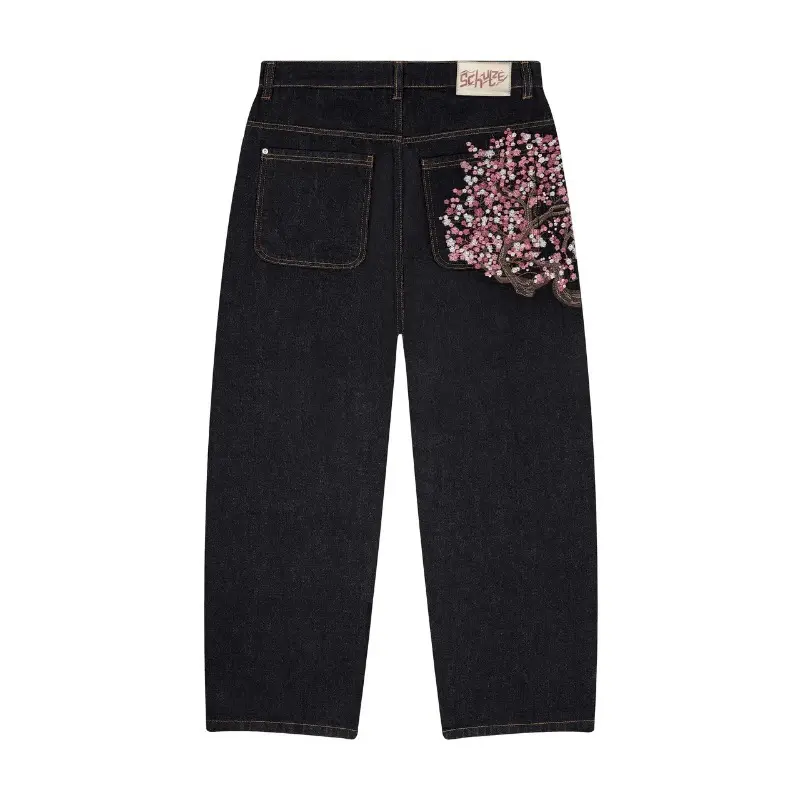 European and American retro plum blossom embroidered straight-leg jeans, unisex, versatile, unique street style trendy jeans, cross-border European and American retro plum blossom embroidered straight-leg jeans, unisex, versatile, unique street style trendy jeans, cross-border
