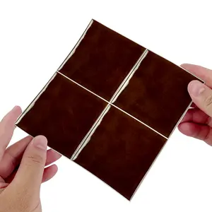 10/30/50 Sheets PBS Provence Tile Stickers | Thick PVC (Vintage Deep Brown Matte Grid) | Waterproof Peel & Stick Self Adhesive Tiles Decorative Stickers