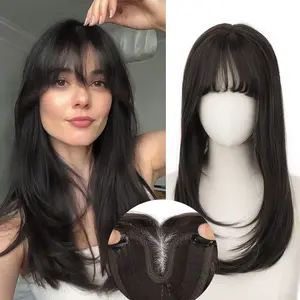 [kookastyle]18 INCH Hair Bangs Topper Clip , Long Hair Toppers for Women with Thinning Hair, 360° 3D Clip in Blunt Wispy Bangs,  Easy to Wear ,