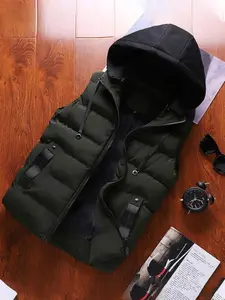 Men's Sleeveless Outdoor Casual Hooded Vest Jacket, Detachable Cotton Padded Back, Zipper Pocket, Sleeveless Waistcoat, Fall & Winter Fashion