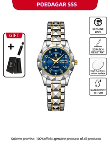 POEDAGAR Exquisite Women's Quartz Watch Date Calendar Waterproof Night Light, Elegant, Stainless Steel, Luxury, Luminous Wristwatch, High Quality Watch, Fashion Wristwatches, Fashionable Wristwatch