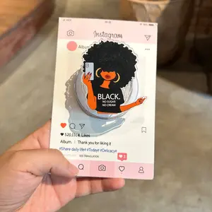 Black Coffee Girl Phone Grip, Afro Woman Acrylic Magnetic Holder, Coffee Lover Pop Grip & Phone Stand Accessory