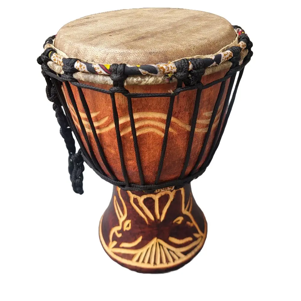 Djembe Drum Small Medium Size with Intricate Carvings and Traditional Design