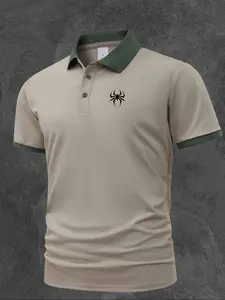 Fs016 Spidey Print Polo Shirt, Summer Casual Fitted Top, Trendy Low-Key Style, Hidden Slimmer Look, High Value, Versatility