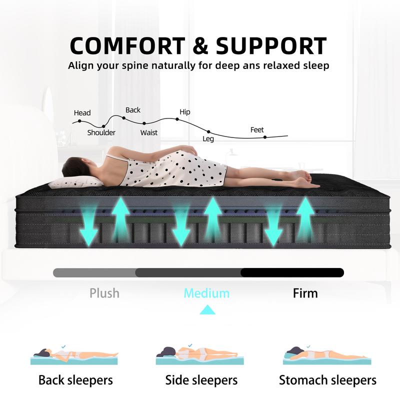 12 Inch Hybrid Memory Foam Mattress - Twin Full Queen King Sizes Featuring Individual Pocket Springs & Compressed In-A-Box Design. Queen mattress