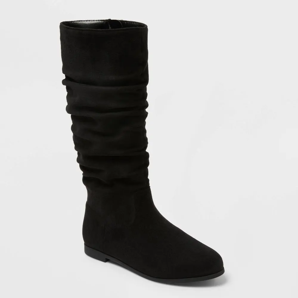 Cat & Jack Girls' Scrunch Knee High Boots - Quick Zip On Women's Fashion Boots, Shoes