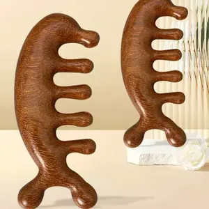 Tone Wood Massage Comb, Thick Five-Prong Hair Styling Brush, Dolphin Design Eye Massager Wooden Comb, Head Therapy Tool