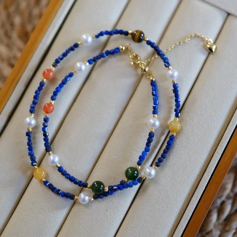 Lapis Harmony necklace with agate and jade s925