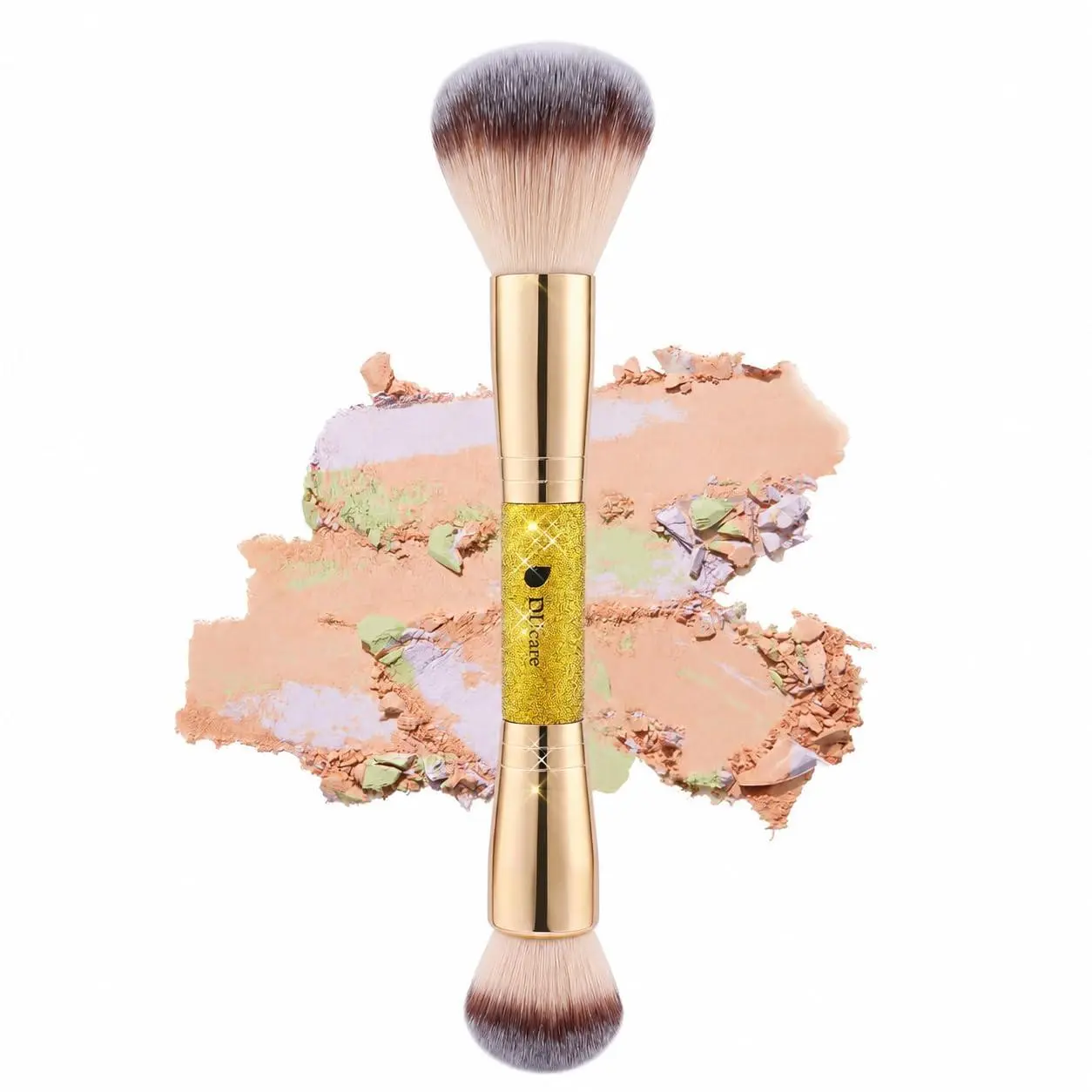 Ducare Double-Ended Kabuki Face Brush, Vegan Synthetic Bristles for Powder, Cream & Liquid, Gold Glitter Handle, Ideal for Birthdays, Apply Powder, Dual Tip Face Brushes, Glitter Dual Tip Brush Face Brushes, Contoured Handle
