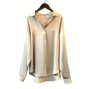 Orienteering Casual Office Lady Blouses Autumn Long Sleeve Button Up Shirt Women Elegant Winter Tops Office Lady Acetate Blouse Womenswear Apricot blouse Coats Jackets Basic Minimalist