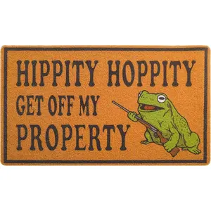 Get Off My Property Funny Frog Mat – Washable, Stain Resistant, Perfect for Indoor Entryway & Living Spaces Halloween Themed Kitchen Ghost and Cat Floor