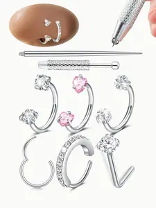 Stainless Steel Cz Nose Ring, Nose Cuff, Horseshoe Shape Nose Ring, 18 Gauge 8mm Hoop, Heart Design Perfect for Nose, Cartilage, Tragus, Helix and Lip Piercings, Nose Piercing Jewelry, Nose Rings Hoops