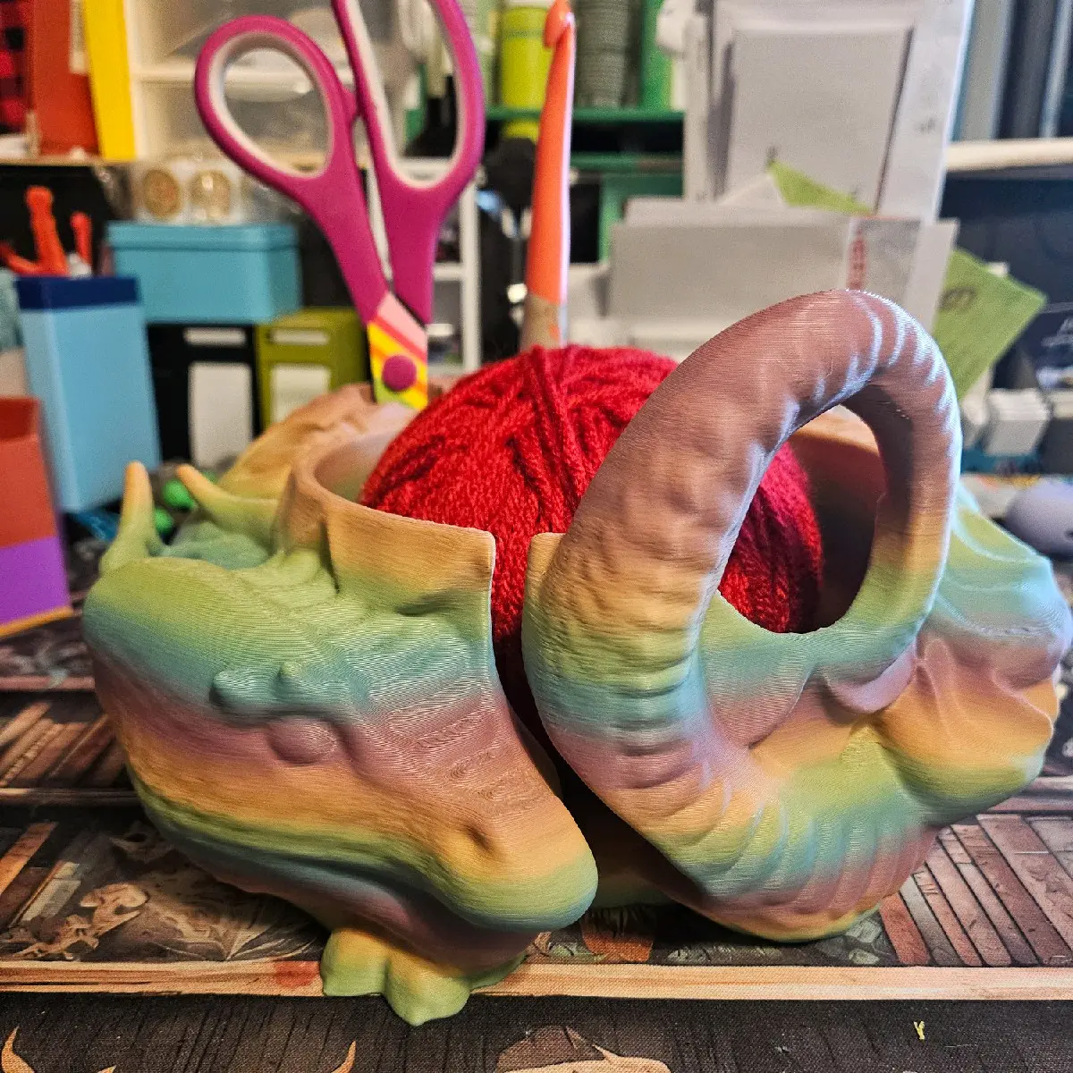 Dragon Yarn Bowl - Colorful Wool Bowl with Dragon Design, Ideal for Crafting and Tableware Use