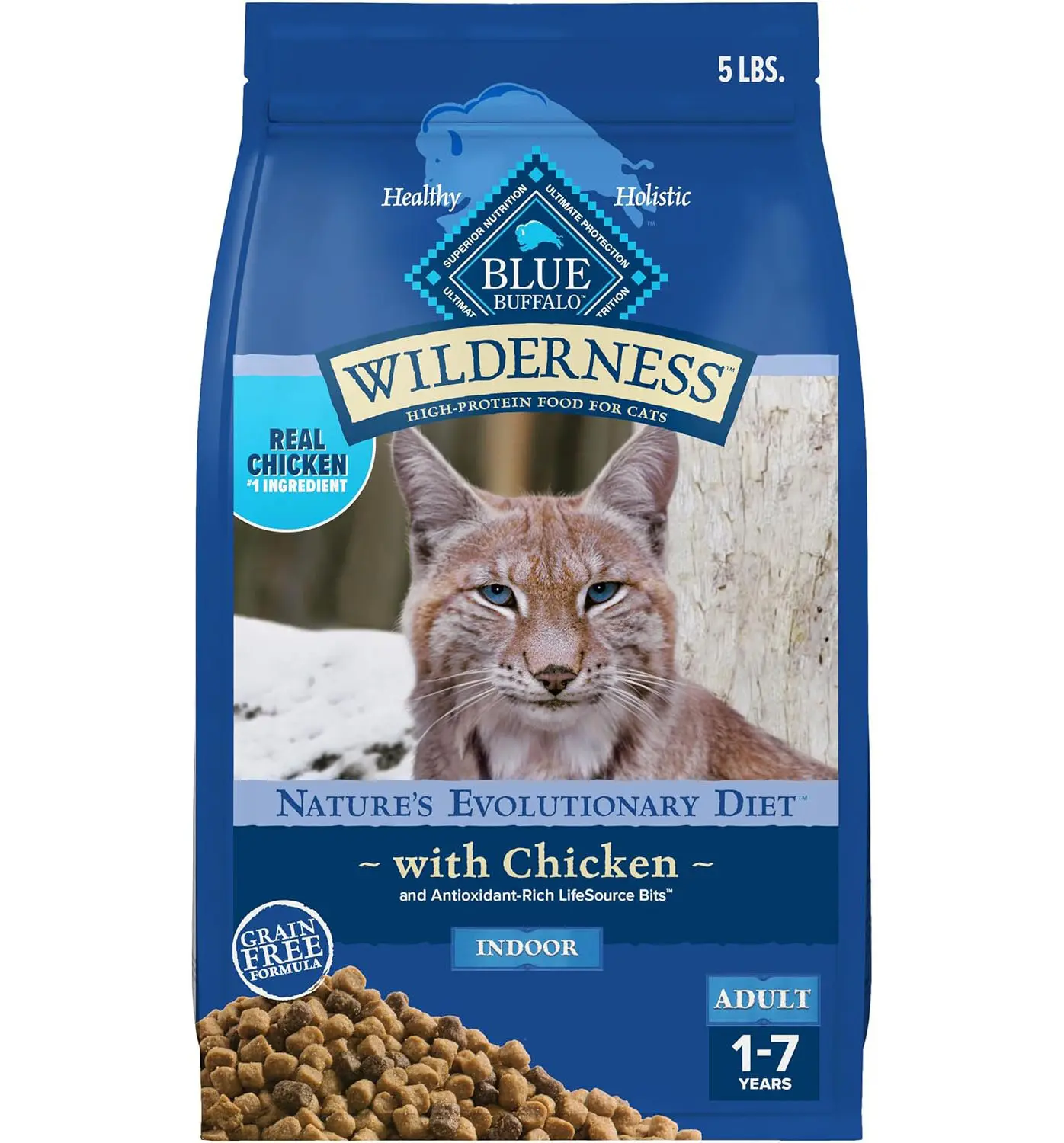 Grain-Free High-Protein Dry Cat Food for Adult Indoor Cats - Real Chicken First Ingredient, LifeSource Bits Boost Immunity, Supports Strong Muscles, 5 lbs