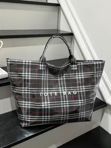 Women's New Large Capacity Letter Design Plaid Handbag, Perfect for Work and Daily Use, Stylish and Practical Shoulder Bag, Office Work Bag, Fashion Tote Bag