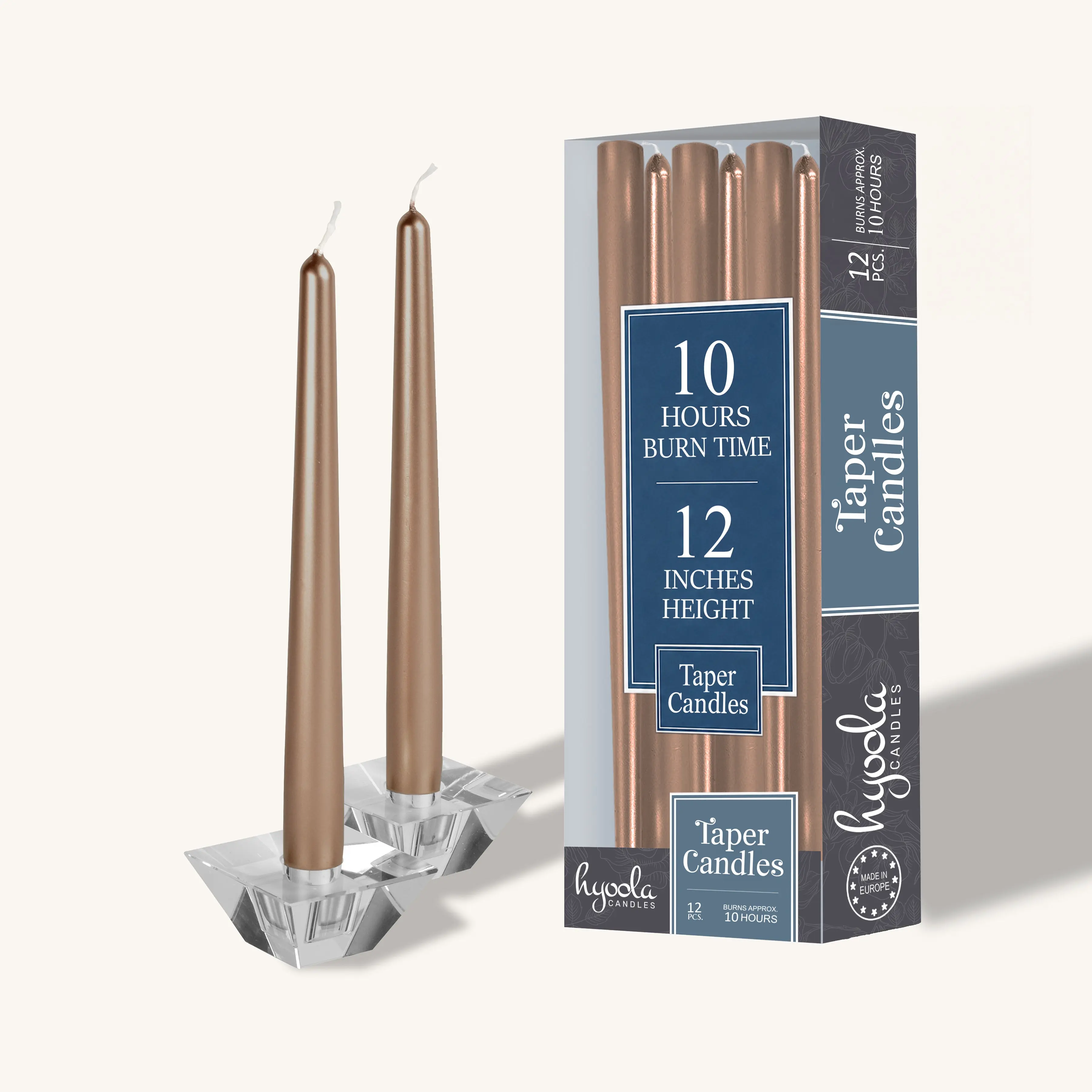Antique Metallic Gold Taper Candles - 12 in, 12 Pack, Unscented Decor Candles for Room Decor to Light Up Your Space