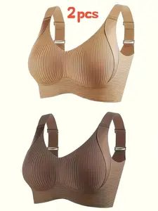 2/4 Pack Seamless Wireless Supportive Push-Up Bras, Full Back Coverage, Removable Pads, Sporty Lingerie, Comfortable for Yoga & Fitness, Wirefree Bra