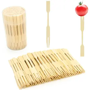110PCS 3.5 Inches Mini Disposable Bamboo Double Prong Forks Wooden Food Picks for Dessert Cocktail Appetizer Charcuterie Board Accessories