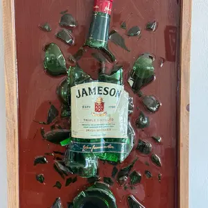 24x12 wood framed broken Jameson bottle