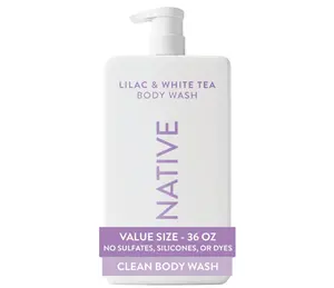 Native Body Wash for Women & Men, Lilac & White Tea, 36 oz Pump Bottle, Sulfate-Free & Gentle for All Skin Types