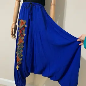 Royal Blue Triangles Hobo Tatreez Sherwal / Low Harem Baggy Pants