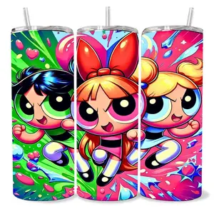 Powerpuff  20 oz Tumbler - BPA Free, stainless steel, Leak proof, durable, with clear lid