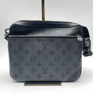 Pre-owned Louis Vuitton leather Shoulder Bags TRIO Gray Coated Canvas Monogram Shoulder Bag with Silver Hardware