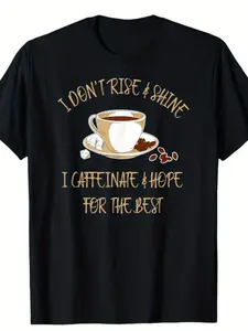 Men'S Graphic Tee Featuring a Coffee Print, Casual Short-Sleeve Round Neck Design, Perfect for Outdoor Activities