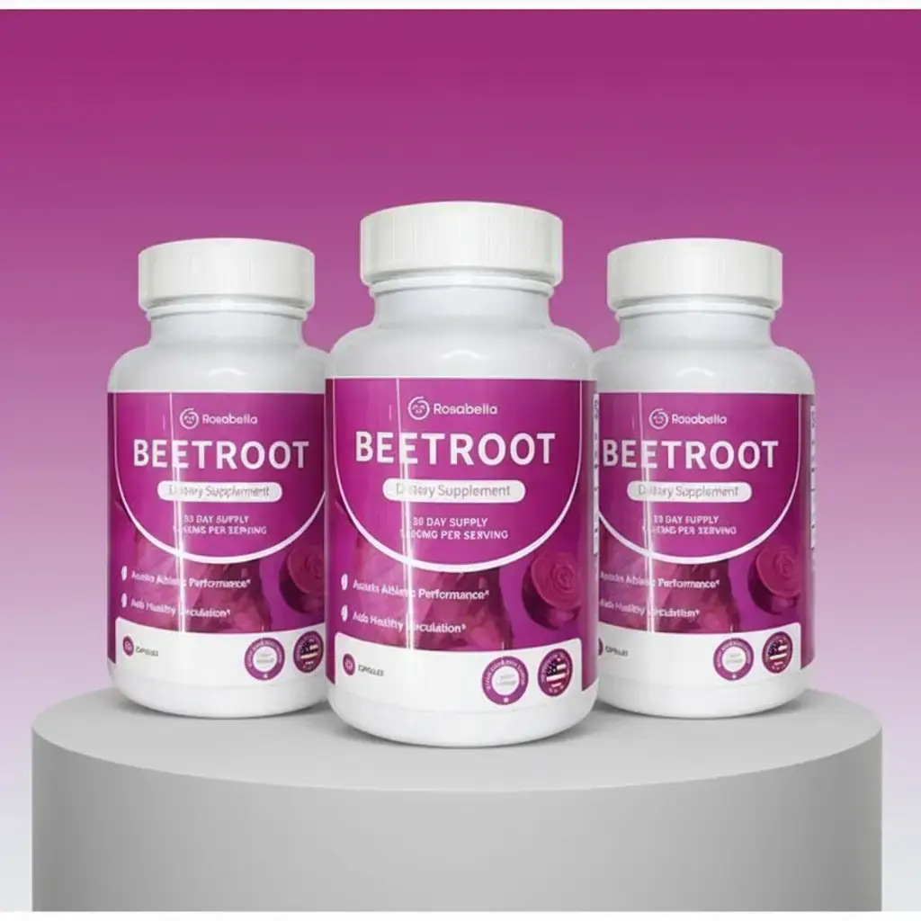 Rosabella Organic Beetroot Supplement (3PCS, 60 Capsules Each) - GMP-Certified, Natural Energy Boost, Heart Health Support, Supplements for Women