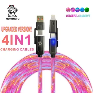 Mokongfu 120W 4 - in - 1 Charger Cable, Gradient & Rainbow - Color LED Fast Charging Cable, High - Speed Data Cable with USB A and Type C, Available in 3.3ft/6.6ft/10ft, Compatible with iPhone 15/16/17, iPad, and Fathersdaygift