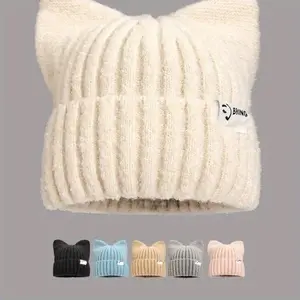 Winter New Japanese Style Cute Cat Ear Knitted Hat for Men and Women Autumn and Winter Warm Ear Protection Hat Soft Girl Knitted Hat