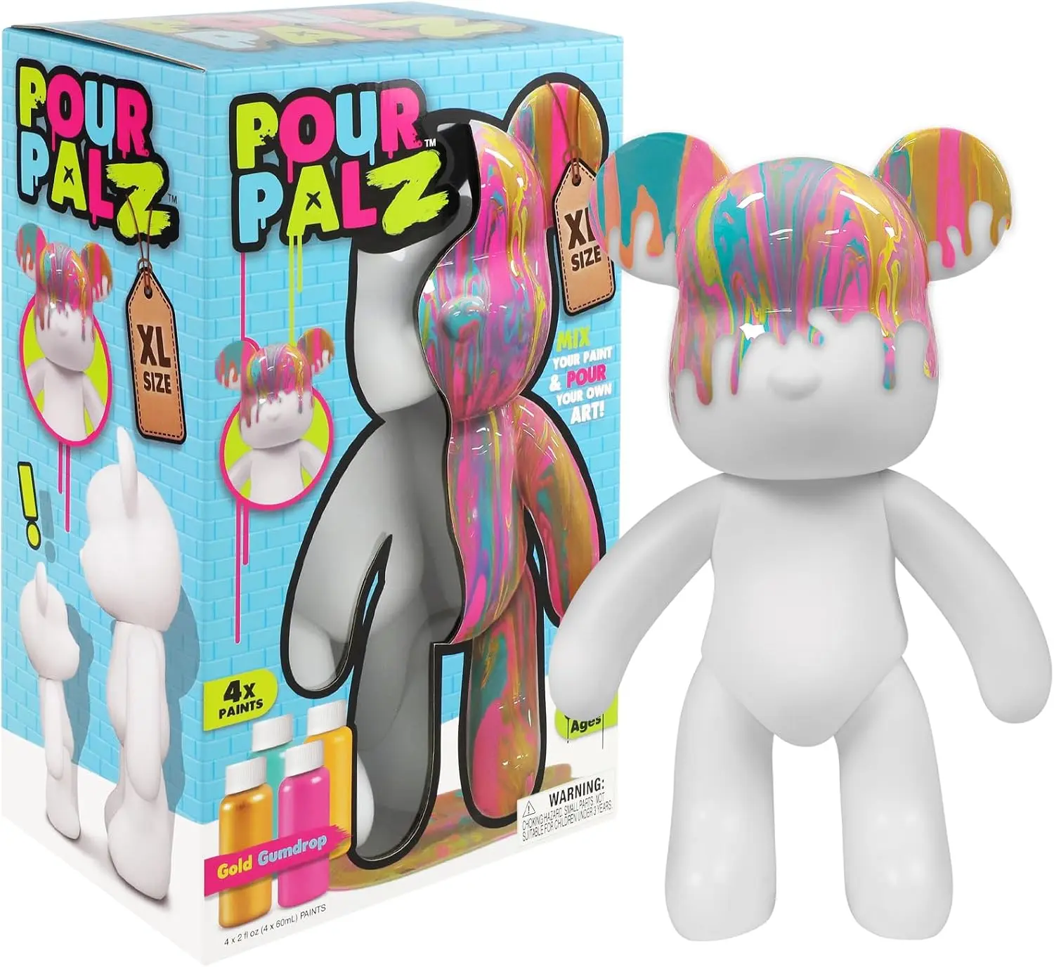 Pour Palz DIY Paint Kit for +5 Years Kids - Artistic Creative Fluid Art & Crafts Set, XL Bear or Balloon Dog Figurine, Pour Paints, Mixing Cups, Acrylic Brushes & Tools