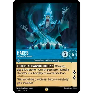 Disney Lorcana Hades Infernal Schemer Legendary Card 147/204 Dreamborn Villain Deity with Unique Ability