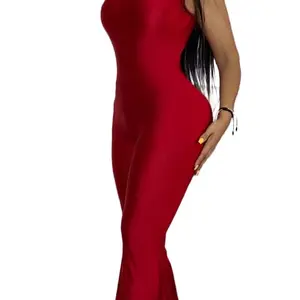Body Luxe Jumpsuit - Red   Sleeveless High Neck Romper for Women with Side Slits Elegant Design Perfect for Holiday Wear - Womenswear Overalls Elegance Style