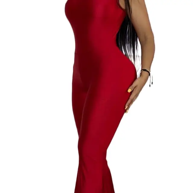 Body Luxe Jumpsuit - Red   Sleeveless High Neck Romper for Women with Side Slits Elegant Design Perfect for Holiday Wear - Womenswear Overalls Elegance Style