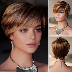 Human Hair Women'S Short Wig Machine-Made Wig Fashionable With Bangs For Colorful Straight Hair Easy To Wear And Versatile For Christmas Styling