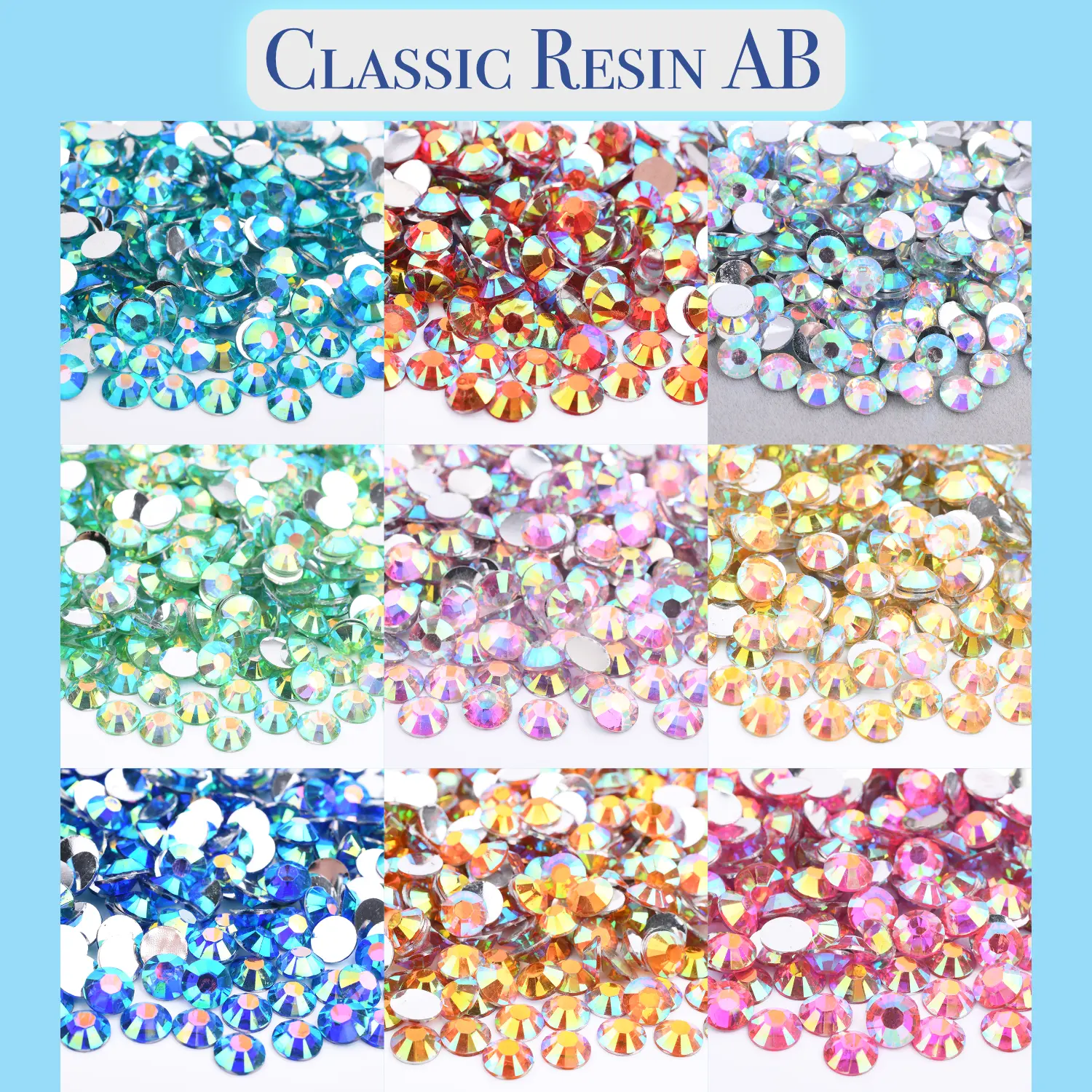 Mix Size Silverback AB Resin Rhinestones Mix Size Silverback AB Resin Rhinestones