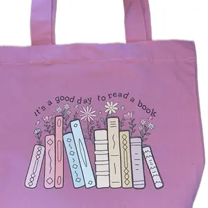 Bookish Heavy Canvas Tote 100 - Purple Color, Features Books and Decorative Elements, 16in x 15in x 3in, Ideal for Book Lovers
