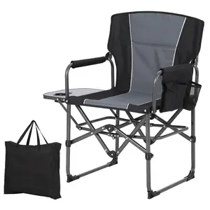 Oversized Directors Camping Chair for Heavy People, Holds 400 lbs, Heavy Duty Folding Chair with Side Table & Cup Holder, Hard Armrests Portable Outdoor Chair for Beach Fishing & Tailgating, 600D Oxford Fabric, Extra Wide Seat, Black